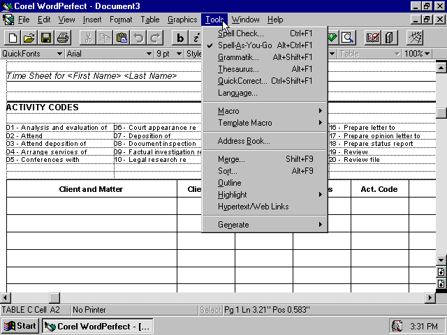 Corel WordPerfect 7.0 for Windows 95 - Edit